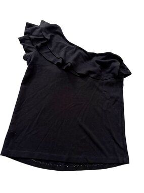 Gibson Womens Black One-Shoulder Ruffle Top XS Rayon & Spandex Blend